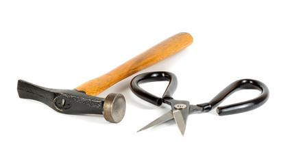 The special hummer and scissors for leather