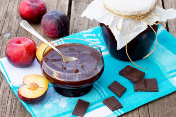 Homemade plum jam with chocolate