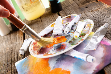 Artist hand painting