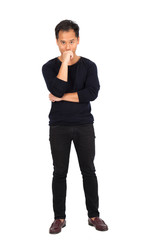 Fototapeta premium Handsome man doing different expressions in different sets of clothes: posing