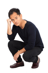 Handsome man doing different expressions in different sets of clothes: posing