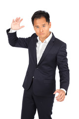 Handsome man doing different expressions in different sets of clothes: be careful