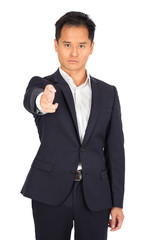 Handsome man doing different expressions in different sets of clothes: gun sign