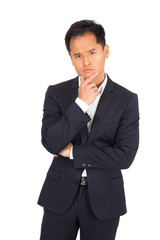 Handsome man doing different expressions in different sets of clothes: worried