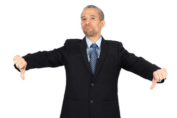 Handsome man doing different expressions in different sets of clothes: thumbs down