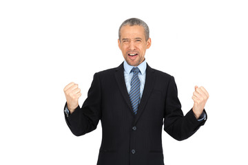 Handsome man doing different expressions in different sets of clothes: arms raised