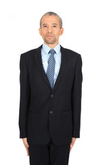 Handsome man doing different expressions in different sets of clothes: at attention