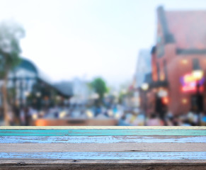 Table Top And Blur Building Background