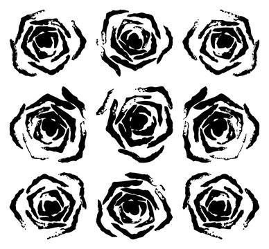 Set of 9 black rose stamp (Vector illustration)