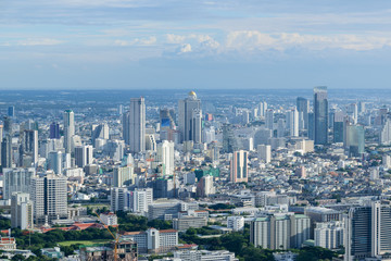Fototapeta na wymiar Bangkok Thailand,Jun 21st,2015:View of expressway and skyline aerial view from the high hotel roof floors.
