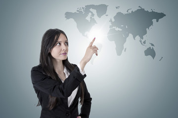 business woman with the world map