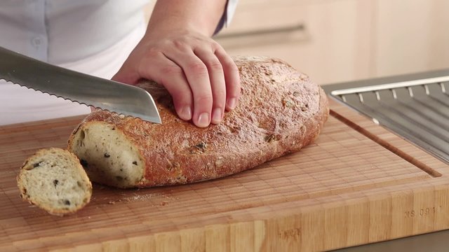 Ciabatta being sliced
