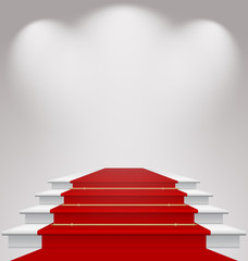 Stairs covered with red carpet, scene illuminated