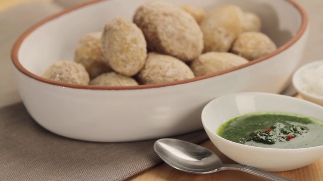 Papas Arrugadas (potatoes with a salt crust, Canary Islands) with mojo sauce