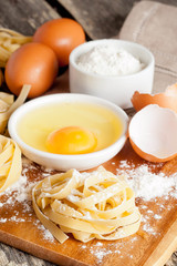 raw homemade pasta and ingredients for pasta