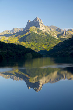 water, lake and mountain in Tena valley, Pyrenees, Huesca.