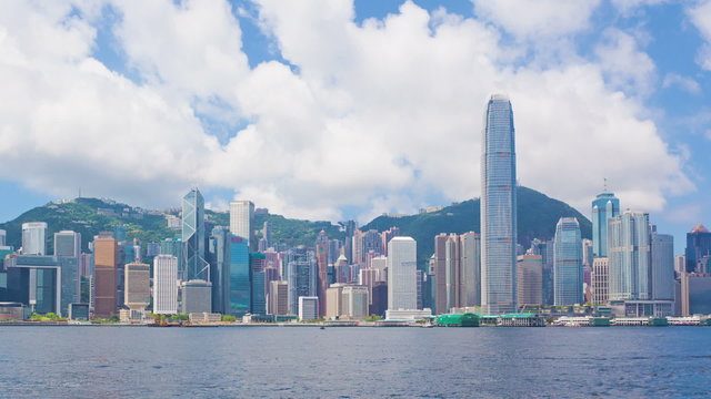 Panning timelapse video of Victoria Harbour in Hong Kong in daytime