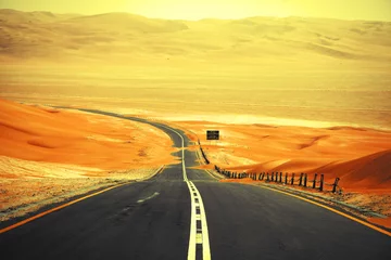 Outdoor-Kissen Winding black asphalt road through the sand dunes of Liwa oasis, United Arab Emirates © Cristian Andriana
