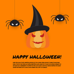 Halloween design template with pumpkin and spiders