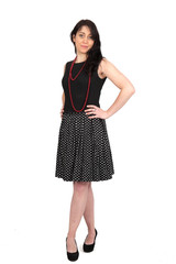 Beautiful woman doing different expressions in different sets of clothes: Full length hands on hips