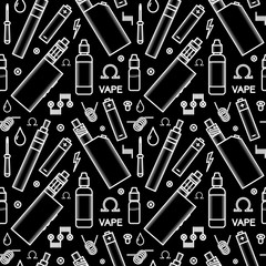 Endless vape background. Vector seamless pattern of vape and accessories. 