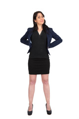 Fototapeta premium Beautiful woman doing different expressions in different sets of clothes: full length posing