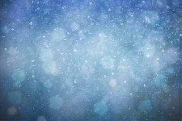Obraz premium Dreamy abstract snowfall Christmas and New Year illustration background. Beautiful blue colored Christmas and New Year Holiday greeting card with place for message.