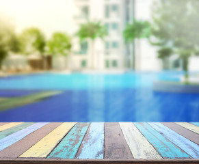 wood Table Top Background and Pool