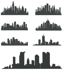 Modern City Panorama with Skyscraper . Buildings Silhouette. Vector set . 