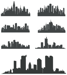 Naklejka premium Modern City Panorama with Skyscraper . Buildings Silhouette. Vector set . 