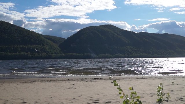 Mount Camel on the Volga. View of Mount Camel and beach of Hungry Island. The place where he wrote Repin painting "Barge Haulers on the Volga."