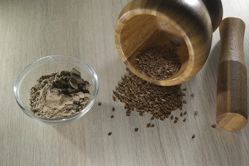 mortar and ground flax