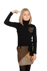 Beautiful girl doing different expressions in different sets of clothes: