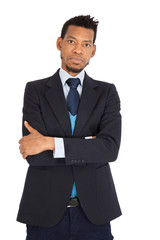 Handsome man doing different expressions in different sets of clothes: arms crossed