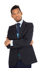 Handsome man doing different expressions in different sets of clothes: arms crossed