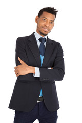 Handsome man doing different expressions in different sets of clothes: arms crossed