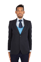 Handsome man doing different expressions in different sets of clothes: at attention