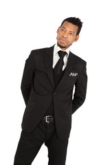 Handsome man doing different expressions in different sets of clothes: posing