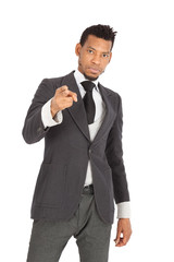 Handsome man doing different expressions in different sets of clothes: gun sign