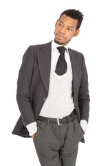 Handsome man doing different expressions in different sets of clothes: posing