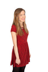 Fototapeta premium Beautiful woman doing different expressions in different sets of clothes: blinking