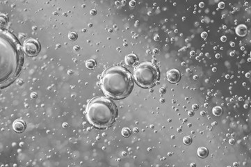 Black-and-white Macro Oxygen bubbles in water