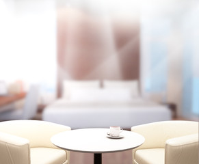 Table Top And Blur Background In Bedroom