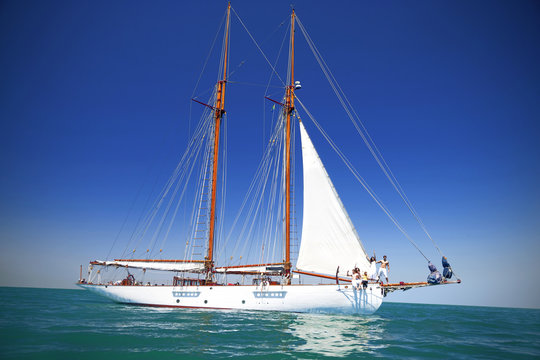 South Africa, Cape Town, sailing ship on the Atlantic Ocean