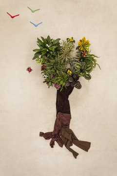 Tree made from plants and trousers