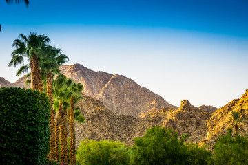 Sunrise on desert mountain, La Quinta, California