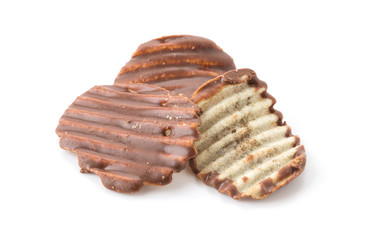 potato chip with chocolate on white