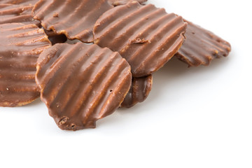 potato chip with chocolate on white