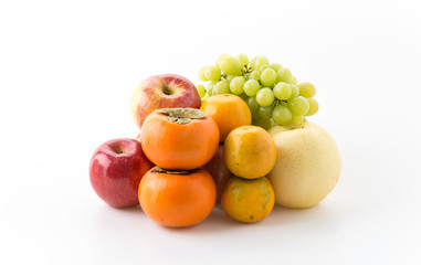 mix fruits on white background