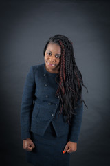 Beautiful woman doing different expressions in different sets of clothes: angry